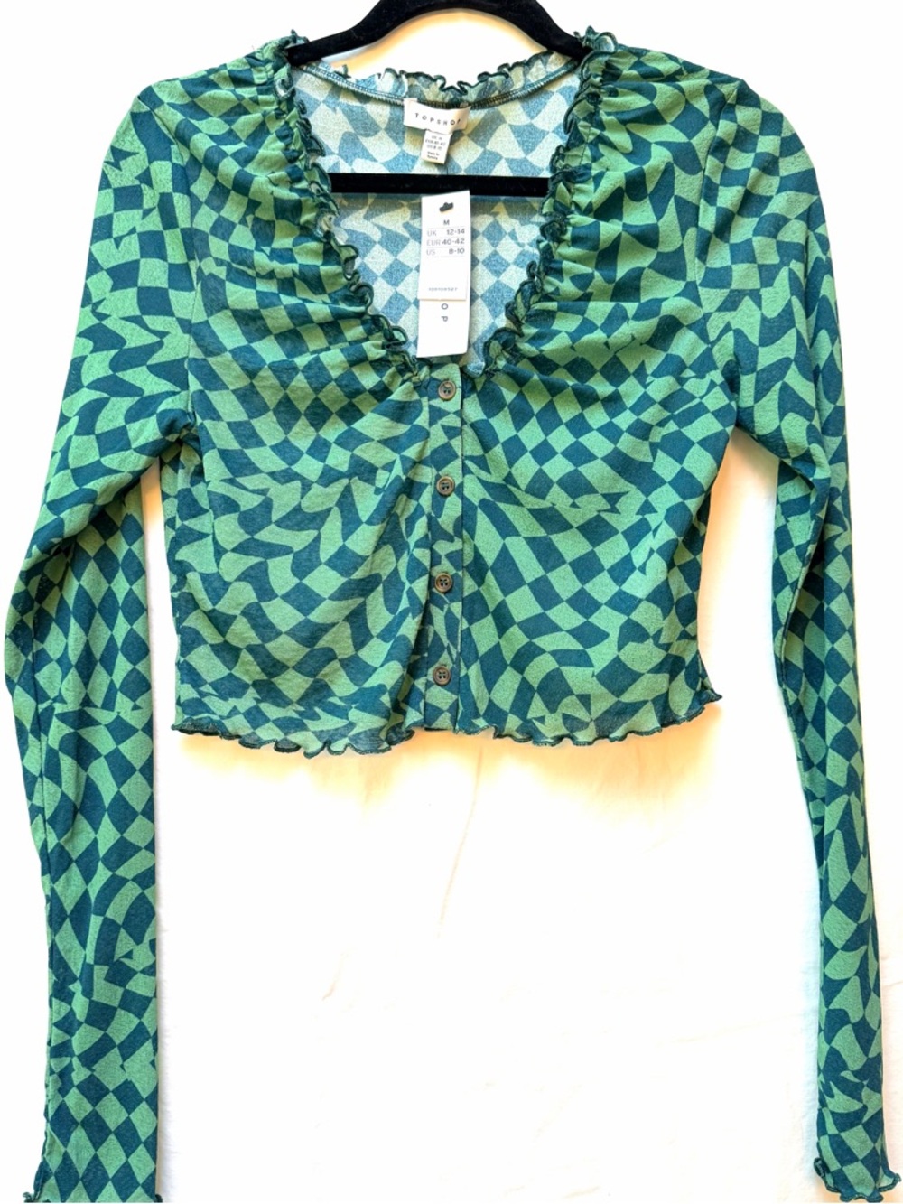 TOPSHOP - Crop Top Green Checkered Blouse [NWT]